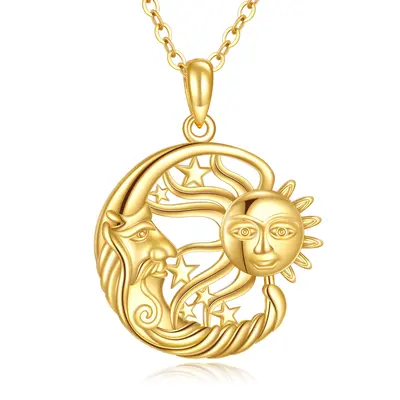14K Gold Moon & Star & Sun Pendant Necklace