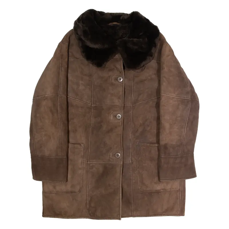 BUCHLER Womens Overcoat Coat Brown Shearling 90s XL