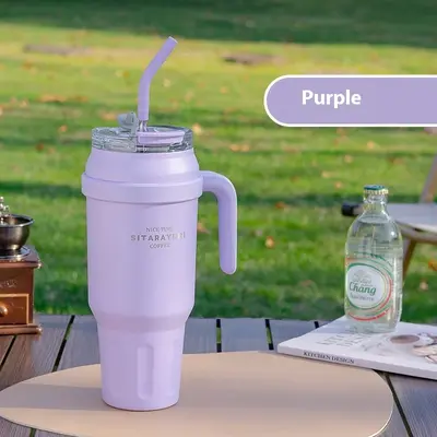 Stainless Steel Double-layer Vacuum Large Capacity Outdoor Portable Insulation Cup | Color: Purple | Capacity: 1400ml