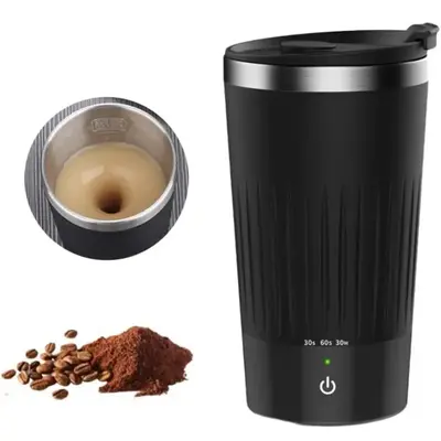 Self Stirring Coffee Cup, 1 Count Stainless Steel Automatic Mixing Coffee Mug with Lid, Electric Magnetic Capsule Rotation Mi...