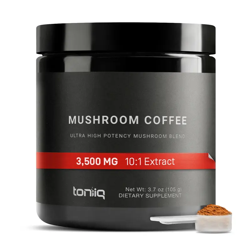 Toniiq Ultra Concentrated Mushroom Coffee 3,500mg 10:1 Extract - Colombian Sourced Beans 10 Mushroom Blend with Lion's Mane a...