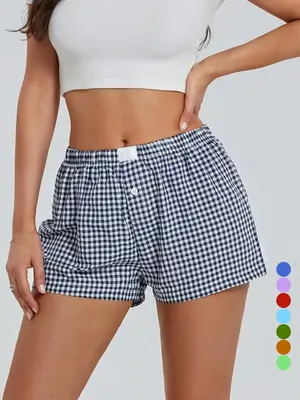 Y2K Boxer Shorts for Womens Low Waist Plaid Lounge Shorts Elastic Cute Gingham Bottoms Summer Shorts