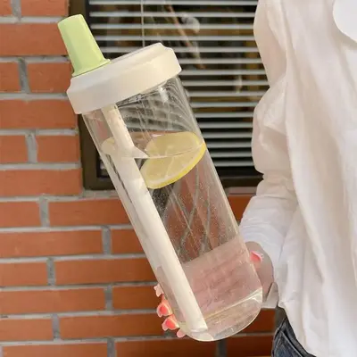 Portable Large-capacity Drinking Bottle, 1 Count Washable Reusable Tumbler, Transparent Plastic Water Cup with Straw & Lid, W...