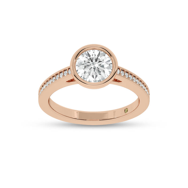 Lyra Pavé Set Half Coverage Bezel Round Lab Grown Diamond Engagement Ring | 18K Rose Gold 2 5/8 CT. TW.