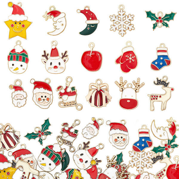 32Pcs 16 Style Alloy Enamel Pendants