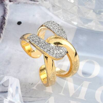 Brass Micro Pave Clear Cubic Zirconia Cuff Rings for Women