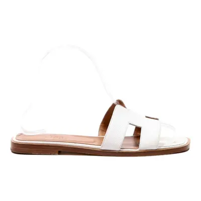 HERMES Slider Sandals White Leather Womens UK 4