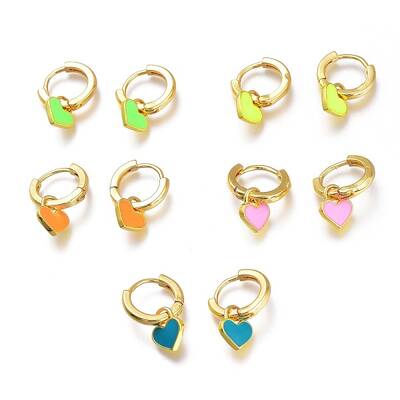 Brass Enamel Huggie Hoop Earrings