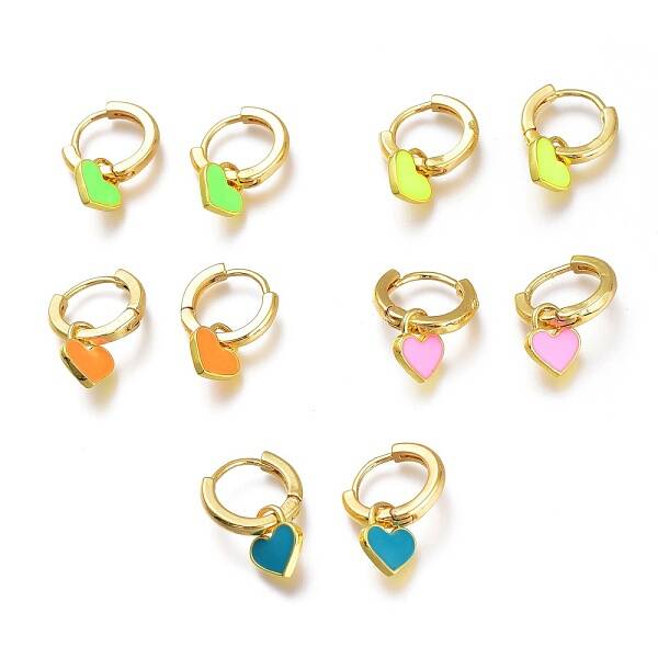 Brass Enamel Huggie Hoop Earrings