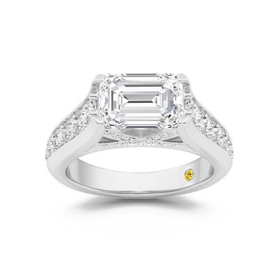 Astra Graduated Pavé Set Emerald Cut Lab Grown Diamond Engagement Ring | 18K White Gold 2 1/2 CT. TW.