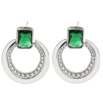 Brass Cubic Zirconia & Glass Stud Earrings