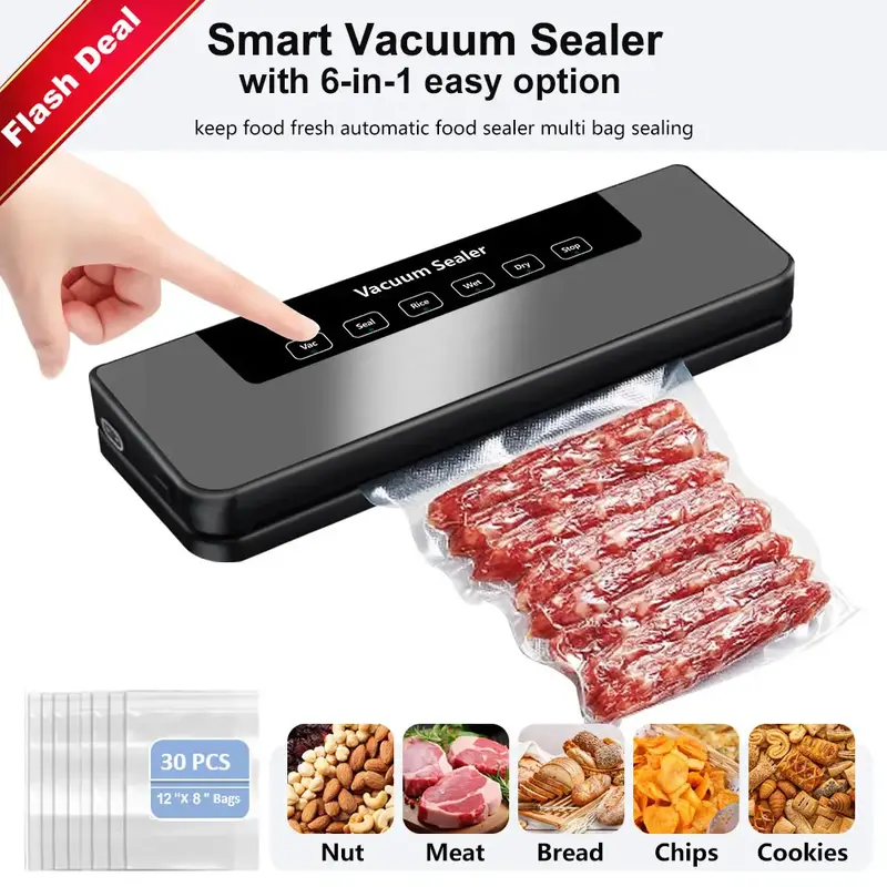 Food Vacuum Sealer Machine 6-in-1 Compact Food Vacuum Sealing with 30bags