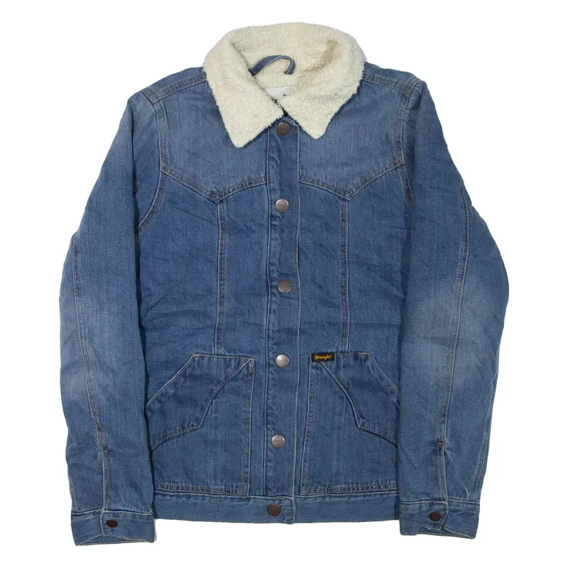 WRANGLER Womens Sherpa Lined Denim Jacket Blue S