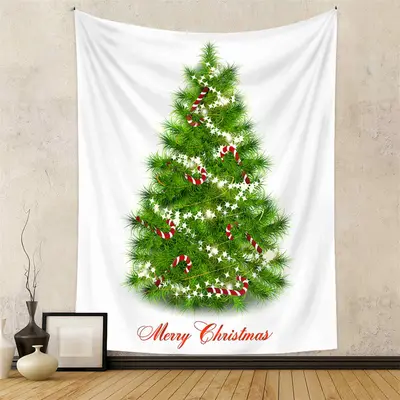 Candy Cane Glitter Star Christmas Tree Wall Tapestry - Aperturee