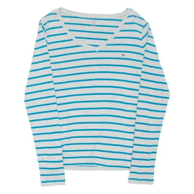 TOMMY HILFIGER Womens T-Shirt Blue Long Sleeve V-Neck M