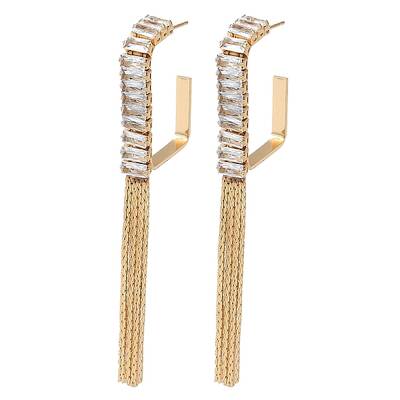 Brass Micro Pave Cubic Zirconia Half Hoop Stud Earrings