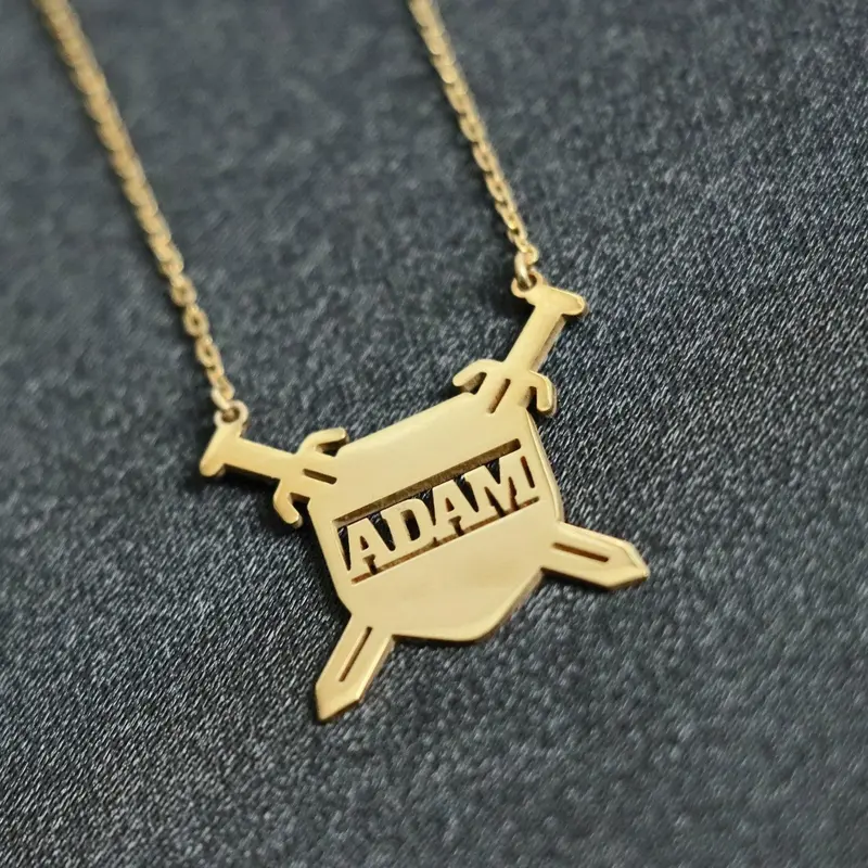 Shield and Sword Silver Pendant, 925K Sterling Handmade Necklace, Custom Mens Gift, Special Design Jewelry, Medieval Cross Je...