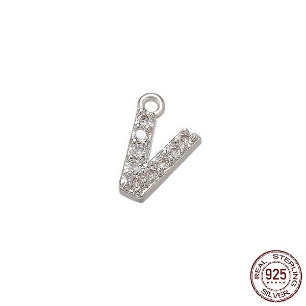Real Platinum Plated Rhodium Plated 925 Sterling Silver Micro Pave Clear Cubic Zirconia Charms