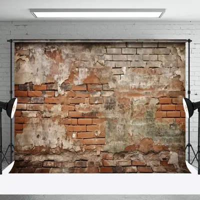 Aperturee Vintage Red Grey Brick Wall Faded Traces Backdrop