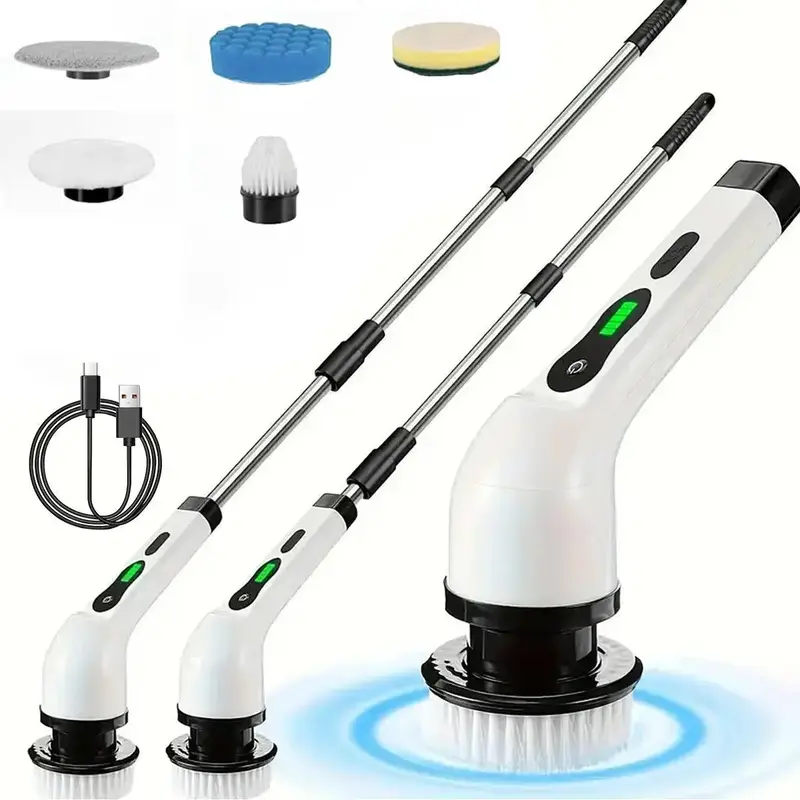 Rechargeable Electric Spin Scrubber, 1/2 Counts Cordless Cleaning Brush with 6 Brush Heads, Household Cleaning Supplies, Clea...