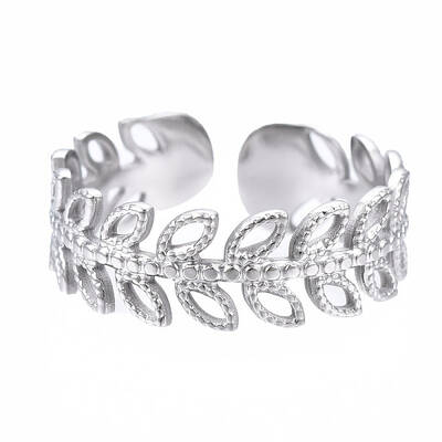 Non-Tarnish 304 Stainless Steel Leaf Wrap Open Cuff Ring
