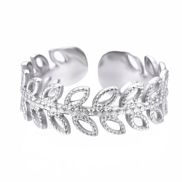 Non-Tarnish 304 Stainless Steel Leaf Wrap Open Cuff Ring