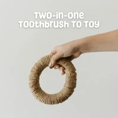 DentaHoop - Natural Rubber and Hemp Twine Dog Toothbrush-Turned-Toy for Dental Care and Fun Playtime, 7in x 7in x 1.5in