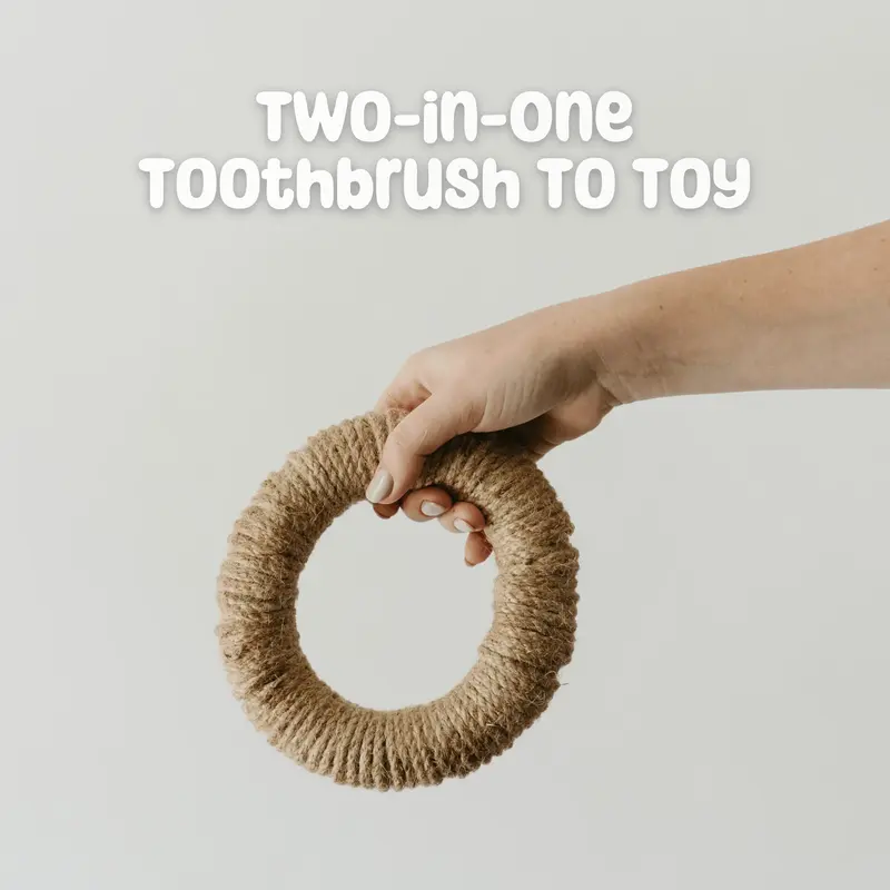 DentaHoop - Natural Rubber and Hemp Twine Dog Toothbrush-Turned-Toy for Dental Care and Fun Playtime, 7in x 7in x 1.5in
