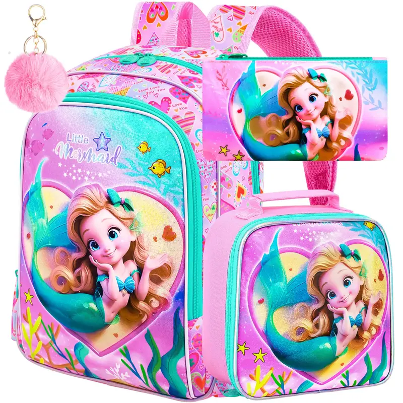 3Pcs Mermaid Backpack, 16\
