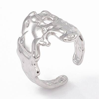 Non-Tarnish 304 Stainless Steel Wide Flower Open Cuff Ring for Women