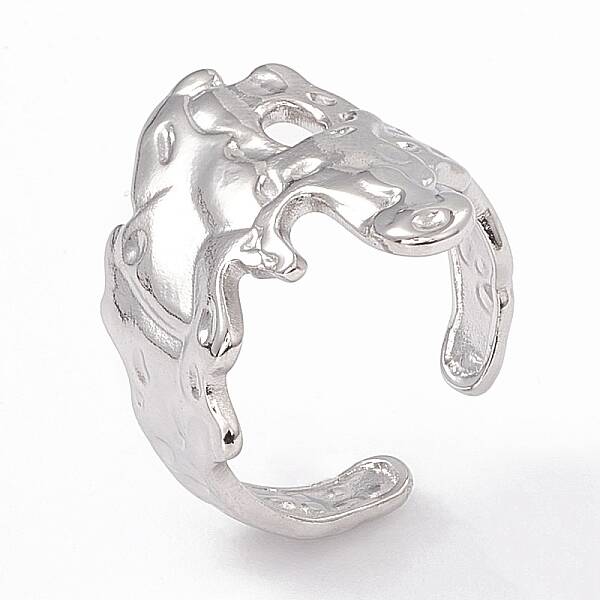Non-Tarnish 304 Stainless Steel Wide Flower Open Cuff Ring for Women