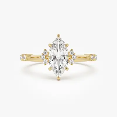 14K Gold Art Deco Marquise Cut Lab Grown Diamond Engagement Ring