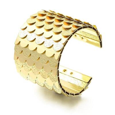 Alloy European American Exaggerated Open Cuff Fish Scale Pattern Bangles for Women