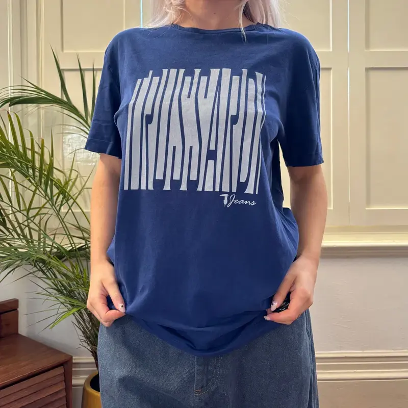 Trussardi Graphic T-Shirt - Large Blue Cotton