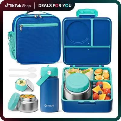 Fimibuke Bento Box, BPA Free & Leakproof Lunch Box with 8.5oz Insulated Thermos Food Jar, Utensils & Sauce Jar, Dishwasher Sa...
