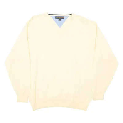 TOMMY HILFIGER Mens Jumper Yellow V-Neck Tight Knit L