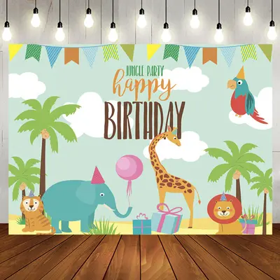 Jungle Party Lovely Animals Happy Birthday Backdrop