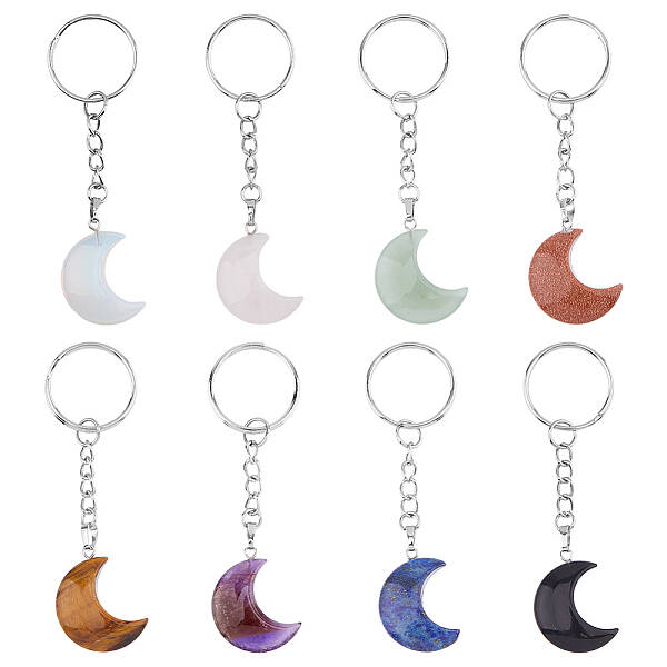 8Pcs 8 Styles Moon Gemstone Keychains