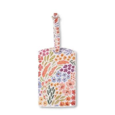 Vegan Leather Luggage Tag for travel - Mushroom Leather Floral luggage tag with flap for privacy, travel accessories