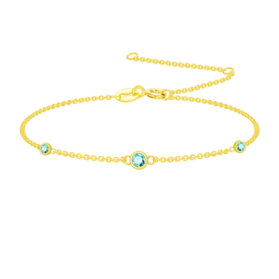 14K Gold Round Topaz Charm Bracelet