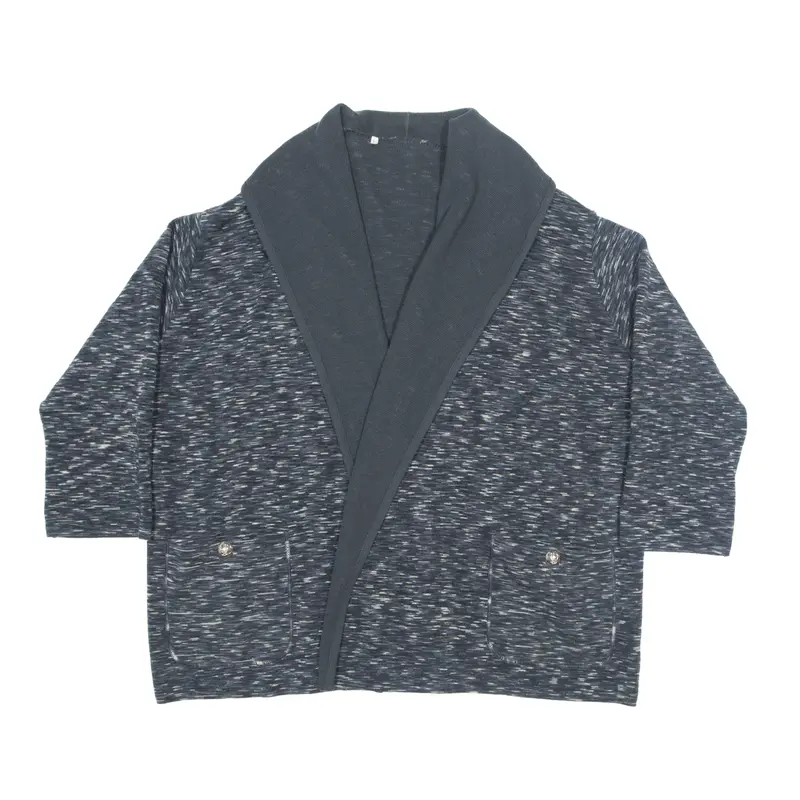 Cardigan Overcoat Knit Jacket Grey Wool 90s Striped Womens L