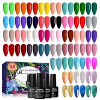 JEWHITENY 45PCS Gel Nail Polish Kit, 42 Colors 7ML Nude Gray Pink Blue Soak Off Kit Glitter Art Starter Beauty Gifts Set for ...