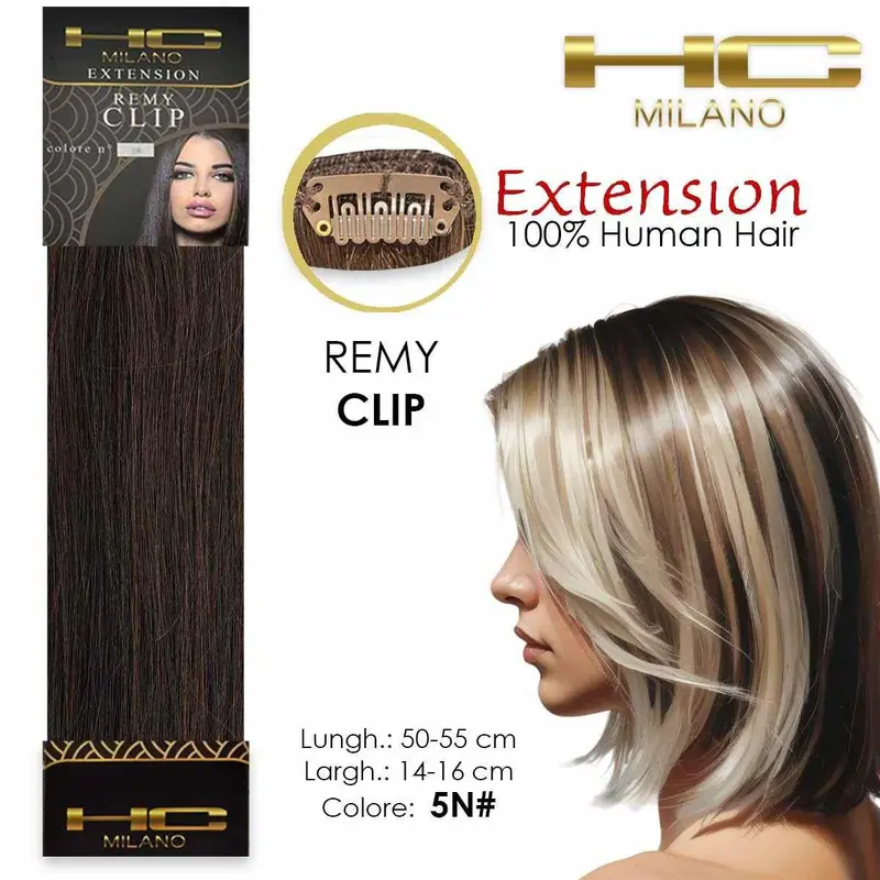 Hc milano natural hair 3 clips 1 strip remy width 14-16cm length 55cm col.5n