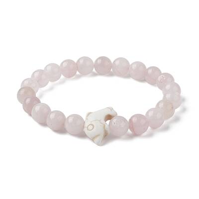 Natural Rose Quartz & Synthetic Turquoise Dolphin Beaded Stretch Bracelets