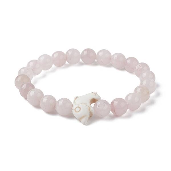 Natural Rose Quartz & Synthetic Turquoise Dolphin Beaded Stretch Bracelets