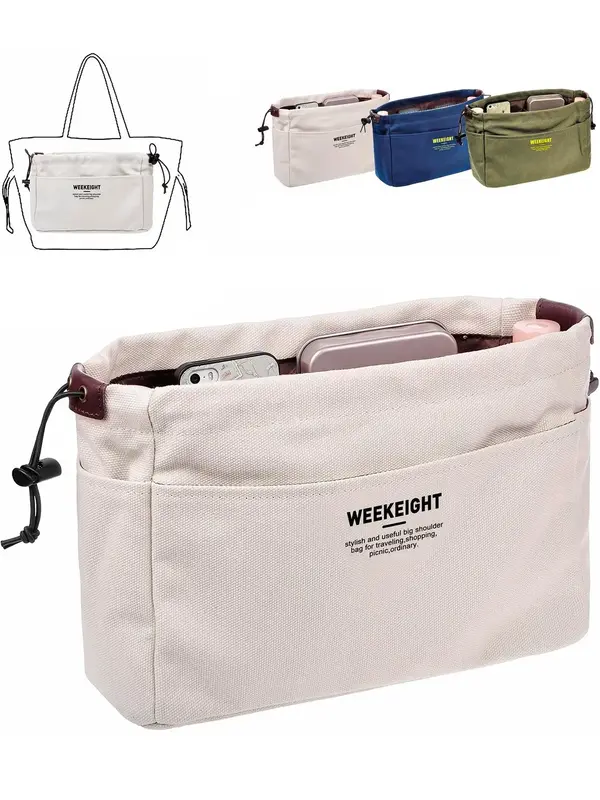 1 Piece Casual Canvas Letter Design Storage Bag, Durable Wallet Pouch Storage Bag, Multi-layer Multi-functional Travel Storag...