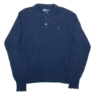 POLO RALPH LAUREN Mens Jumper Blue Collared Tight Knit Wool XL