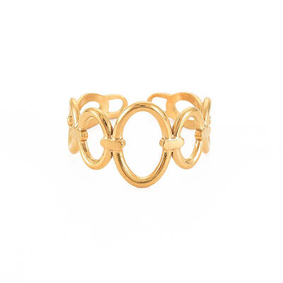 Ion Plating(IP) 304 Stainless Steel Open Oval Wrap Cuff Ring for Women
