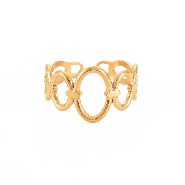 Ion Plating(IP) 304 Stainless Steel Open Oval Wrap Cuff Ring for Women