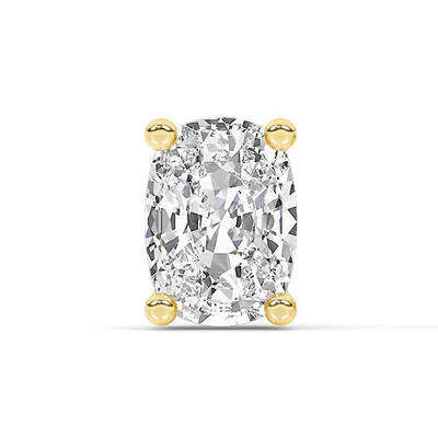 Certified Lab Grown Four Prong Elongated Cushion Cut Single Diamond Stud Earring | Yellow Gold 1/2-2 ct. tw.